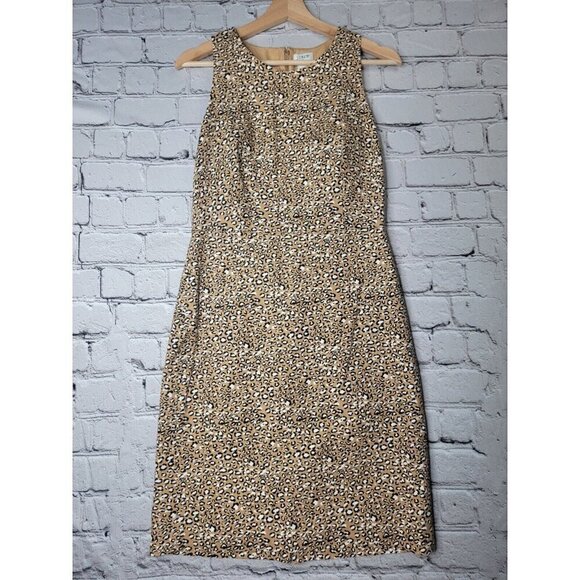 J Crew Basketweave Sheath Dress In Animal Print 100% Cotton Shell Size 4 - Picture 1 of 12